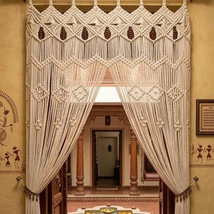 Handmade Macrame Curtain with Beads | Custom Size Boho Door Window Curtain | Cotton Room Divider Decor | Custom sizes available