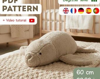 Modèle PDF pour peluche de phoque + didacticiel vidéo | Jouet fait main facile à fabriquer, 42 cm/16,5 po.