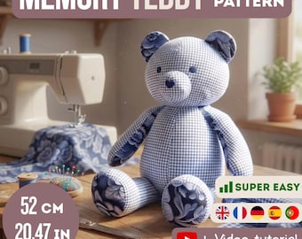Memory Teddybär PDF Nähanleitung + Video Nähanleitung, Spielzeug aus Baby-Kleidung