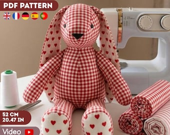 Memory Bunny PDF Pattern, Video 5 sizes Keepsake toy, Fluffy Rabbit, stuff animal