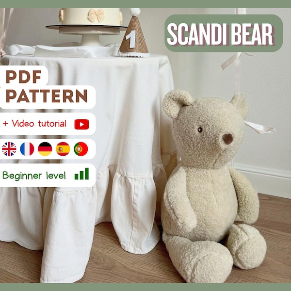 Scandi Bear Sewing Pattern | Minimalist Nursery Plush Toy (PDF + Video)
