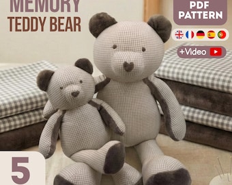 Ours en peluche Memory 5 tailles Patron PDF + Tutoriel de couture vidéo pour débutants, DIY facile