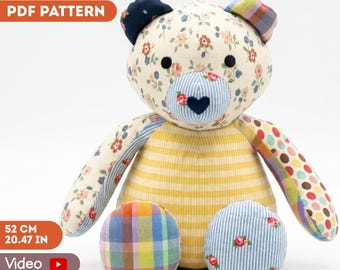 Patron de couture Memory Bear PDF + tutoriel vidéo | Nounours souvenir des vêtements