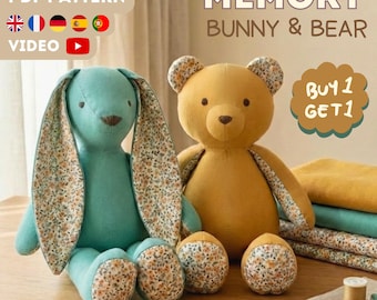 Patron PDF Memory Teddy Bear and Bunny + Tutoriel vidéo de couture