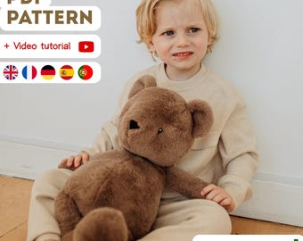 Modèle de couture ours en peluche Scandi PDF + vidéo | Jouet minimaliste moderne pour chambre d'enfant au design nordique