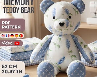 Modèle PDF Memory Teddy Bear de 20 pouces + tutoriel de couture vidéo pour débutants, bricolage facile