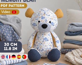 Patron PDF Ours Souvenir + Vidéo | Jouet souvenir de 30 cm / 11,8 pouces