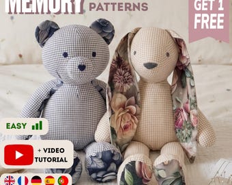 Memory Teddy Bear and Bunny PDF Pattern + Video sewing tutorial for beginners