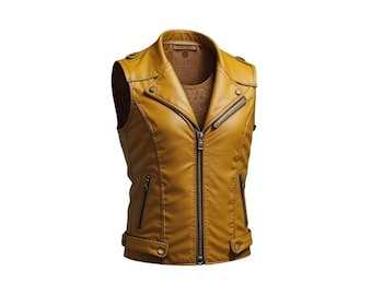 Yellow Leather Biker Vest for Men, Sleeveless Motorcycle Jacket, Slim Fit Moto Vest, Vintage Style Yellow Leather Waistcoat