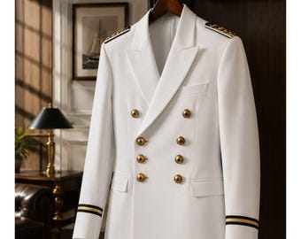 White Military Style Double Breasted Blazer Gold Buttons Formal Jacket Men Wedding Coat Luxury Officer Style Suit Jacket