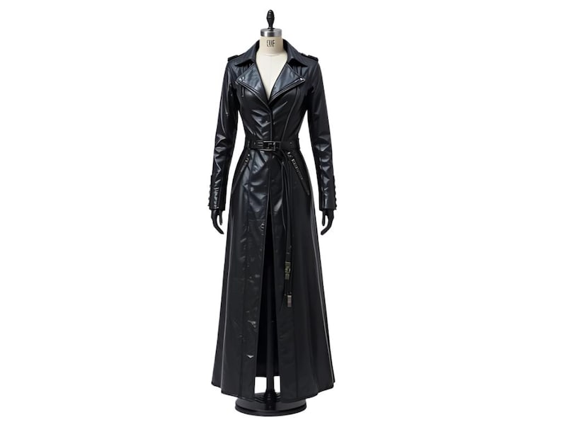 Matrix Style Black Faux Leather Trench Coat | Long Gothic Vinyl Coat ...