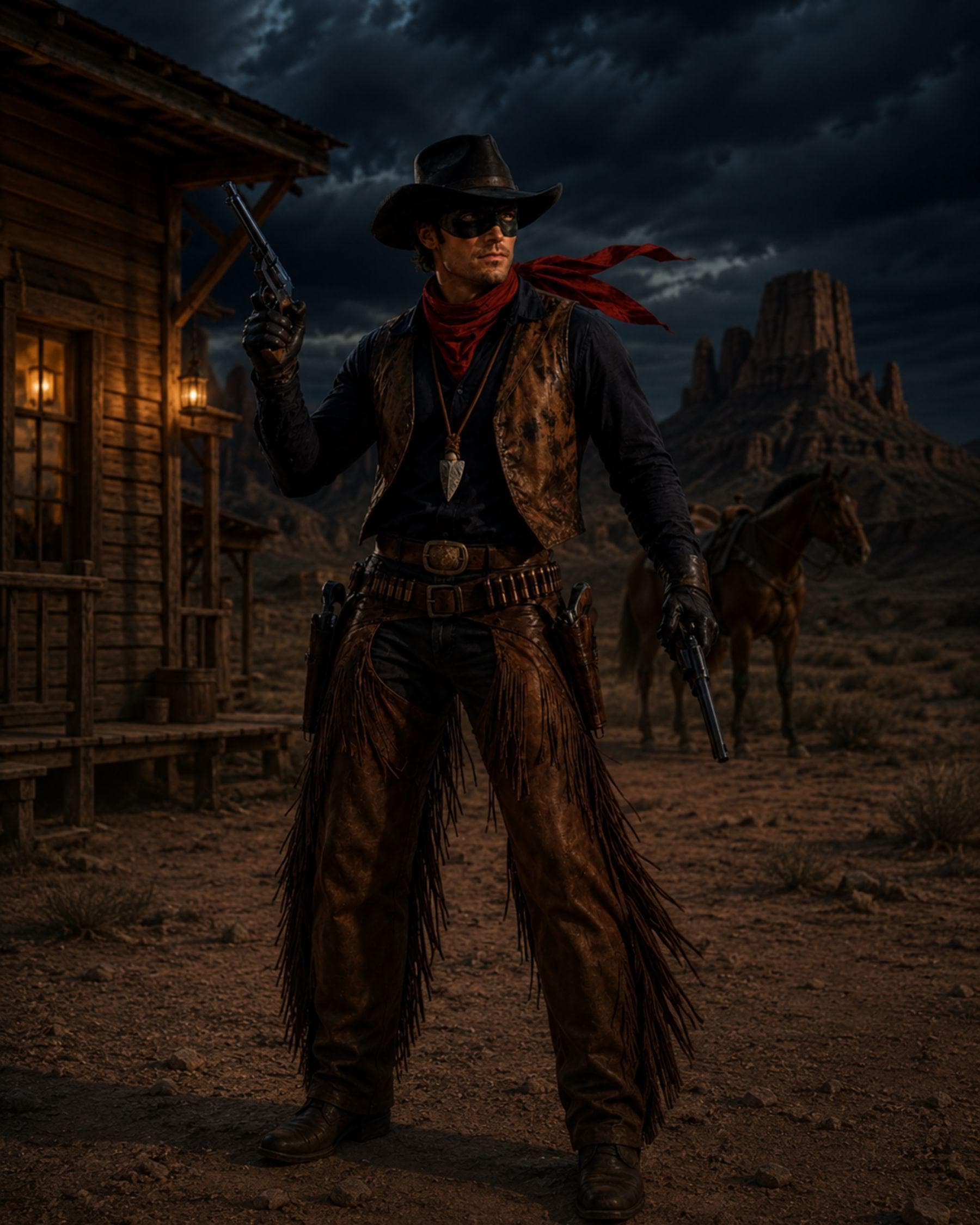 Men Cowboy Costume Leather Vest Western Fringe Chaps Outfit Wild West Gunslinger Costume Halloween Cosplay Set
