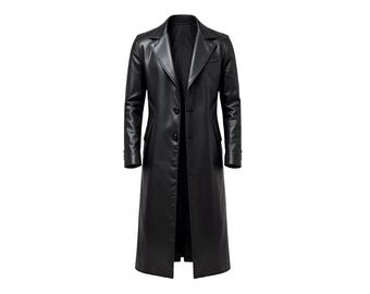 Men Black Genuine Leather Trench Coat Long Overcoat Handmade Premium Leather Jacket Gothic Biker Winter Wear