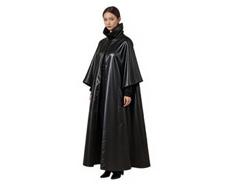 ブラックレザーケープ、アシンメトリーウィザードマント、ゴシック