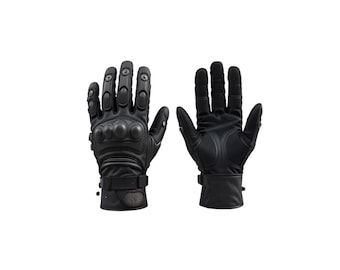 Men’s Tactical Motorcycle Gloves | Hard Knuckle Protective Riding Gloves | Black PU Leather Full Finger Biker Gear
