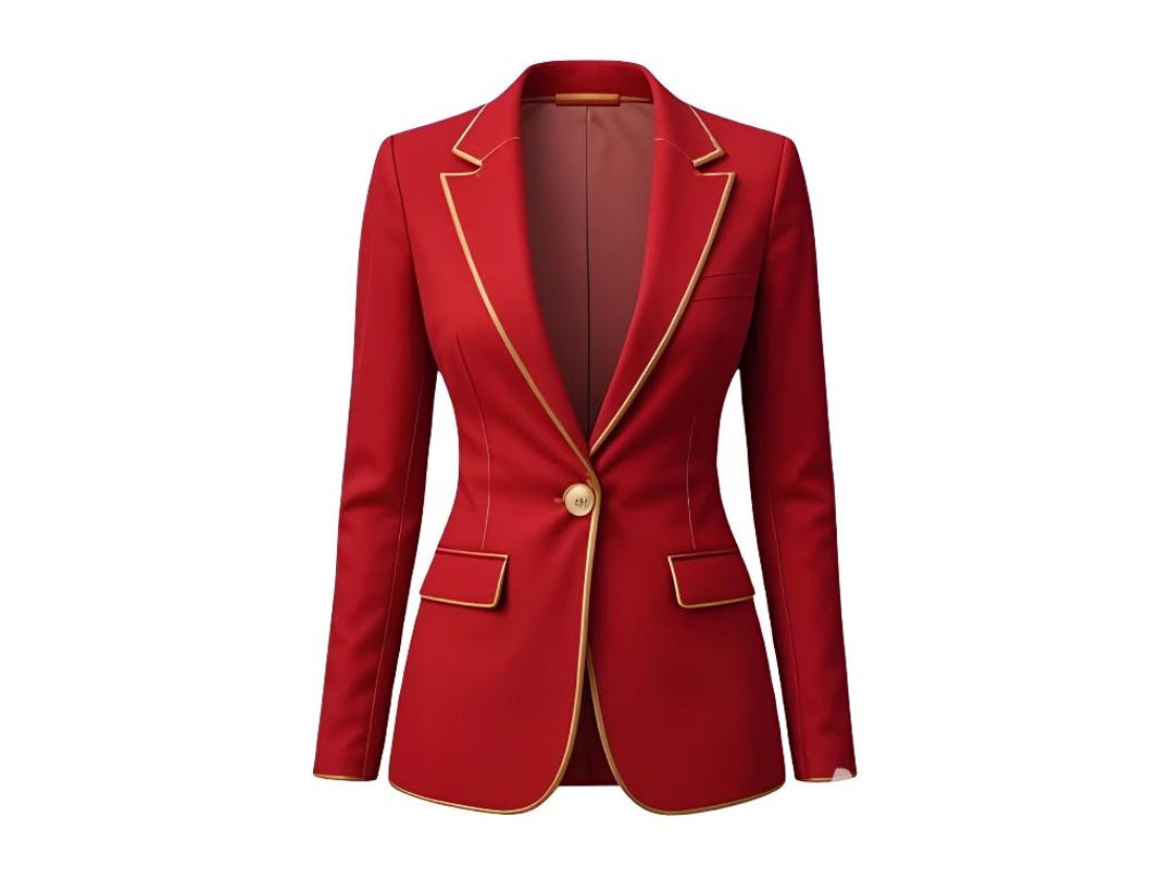 Red Women’s Blazer With Gold Trim – Slim Fit One Button Jacket, Elegant ...