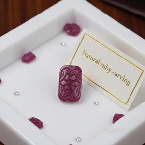 IGITL Certified Carved Ruby Rectangle Cabochon | 100% Natural Pinkish-Red Ruby Stone Art | Unique Collector Gem/ Total weight 17.68 carat.