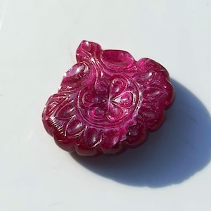 Natural Longido Ruby Hand  Carved Flower Pendant Deep Red Floral Gemstone | 49.60 Carat Loose Stone for Jewelry Making