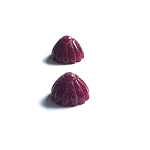 Natural ruby carved shell beads/Natural ruby gemstone pair/Hand carved ruby gemstone pair/AAA grade ruby earings pair/Ruby earings pair.