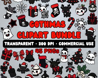 Gothmas Clipart Bundle: Spooky Kawaii Christmas PNGs (Digital Download)