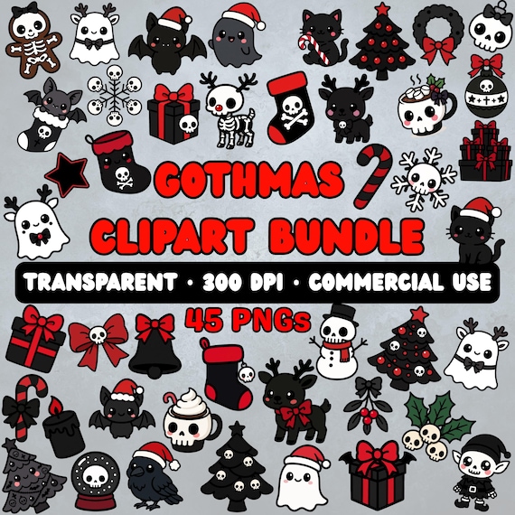 Gothmas Clipart Bundle: Spooky Kawaii Christmas PNGs (Digital Download)