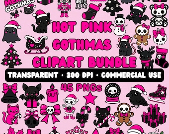Hot Pink Gothmas Clipart Bundle: Spooky Christmas PNG Set (Digital Download)
