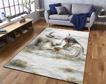 Alfombra espiritual de búfalo blanco, alfombra de arte nativo americano, decoración de tótem de animal sagrado, alfombra espiritual tribal bohemia