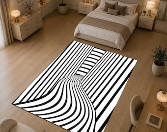 3D Infinite Corridor Rug, Optical Illusion Path Carpet, Black White Tunnel Rug, Modern Op Art Area Rug, Abstract Floor Decor