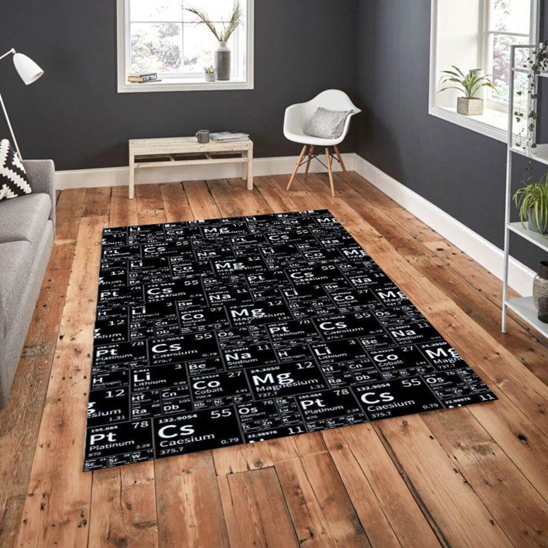 Science Print Rugs Periodic Table Rug – Black & White Chemistry Element Pattern Carpet ...
