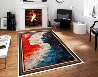 Abstract Face Rug, Modern Art Area Rug, Dual Face Design Carpet, Contemporary Statement Rug, Living Room Decor