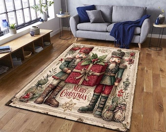 Alfombra navideña de Cascanueces, alfombra vintage de soldado, decoración navideña festiva, alfombra clásica de Cascanueces roja y verde
