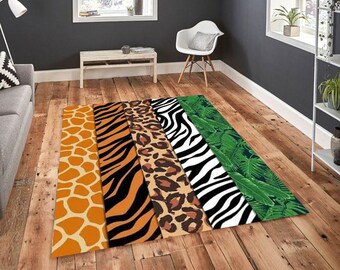 Personalized Safari Animal Print Rug, Custom Jungle Carpet