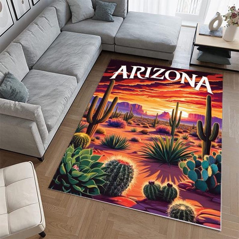 Arizona Rugs Style Arizona Desert Sunset Rug, Cactus Southwestern Carpet, Boho Desert ...