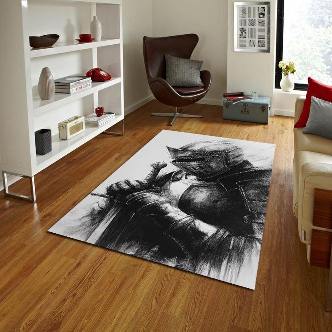 Meta Knight Rug Medieval Knight Rug Dark Fantasy Warrior Carpet, Black White Armor Art ...