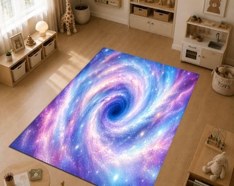 3D Galaxy Vortex Rug, Cosmic Spiral Area Rug, Pastel Space Tunnel Carpet, Nebula Whirlpool Floor Decor, Celestial Illusion Rug