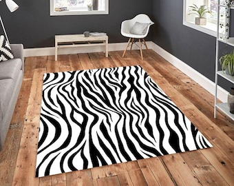 Custom Zebra Print Rug, Black and White Animal Pattern, Modern Home Decor
