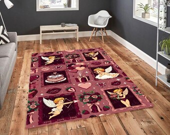 Personalized Cupid Rug, Romantic Valentine's Day Hearts Pattern