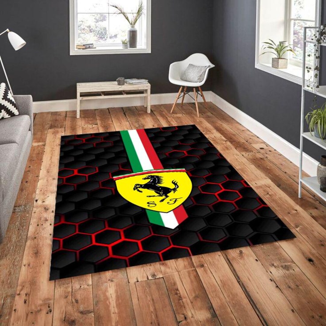 Ferrari Logo Rug, Red Black Hexagon Racing Carpet, Italian Supercar ...