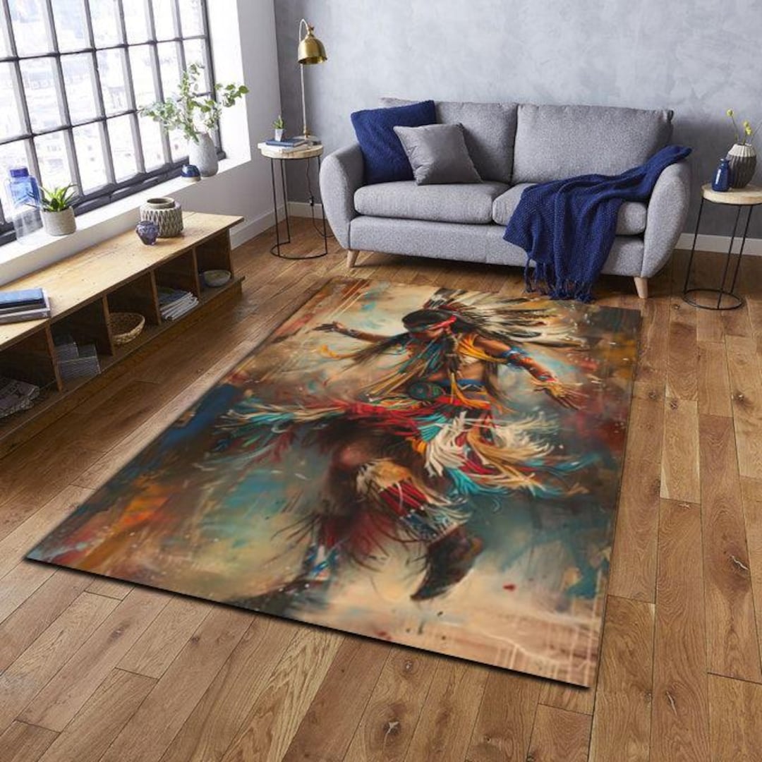 Native American Dancer Rug, Tribal Southwestern Art Carpet, Boho Spirit ...