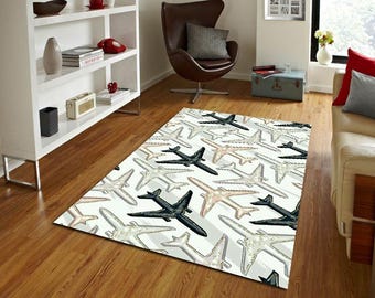 Alfombra con estampado de avión, ideal para amantes de los viajes, decoración de aviación, bonita alfombra con estampado de avión para habitación infantil, regalo de piloto para decoración del hogar.