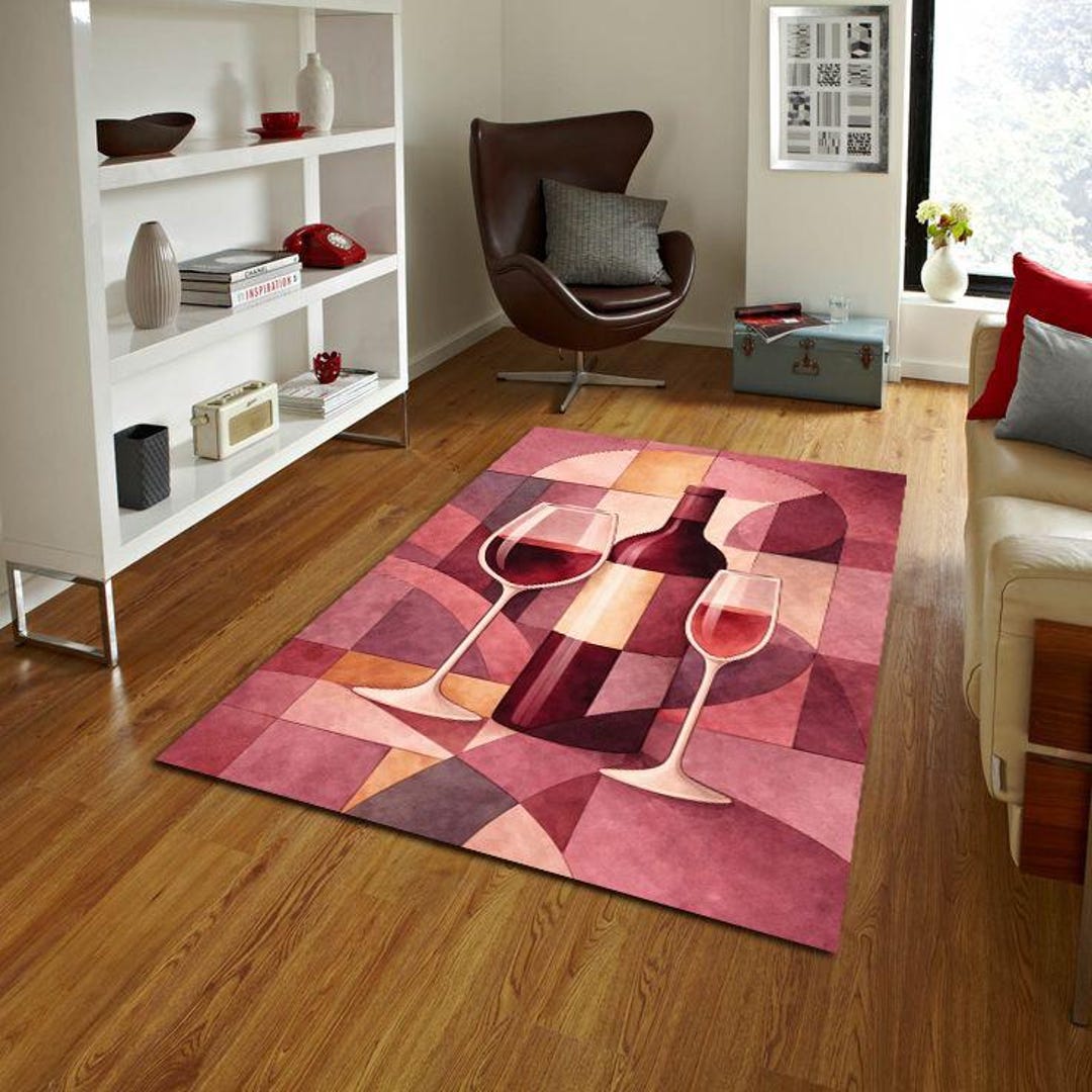 Abstract Wine Rug, Modern Wine Bottle Art Carpet, Geometric Burgundy ...