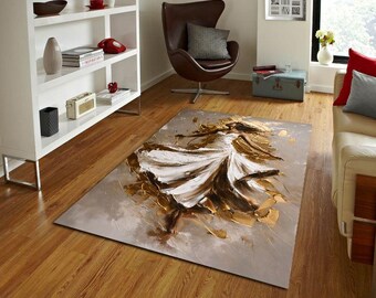 Elegant Gold Dancer Rug, Abstract Woman Art Carpet, Luxury Modern Area Rug, Glam Living Room Bedroom Floor Decor