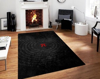 Infinite Pi Digits Rug – Black Math Aesthetic Carpet with Red Pi Symbol, Geek Science Decor, Abstract Numbers Design, Nerd Study Room Rug