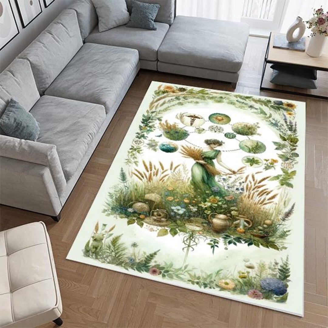 Virgo Rug Rats Virgo Zodiac Rug, Earth Goddess Botanical Astrology Carpet, Nature ...