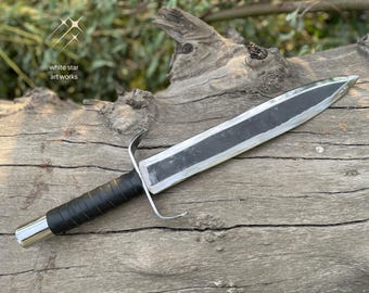 Handmade Forged Carbon Steel Hunting Knife: Leather Wrap Handle