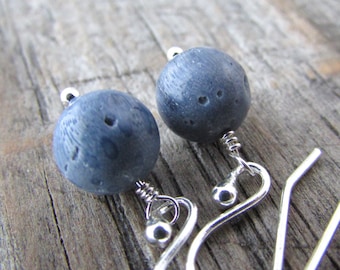 Blue Coral Earrings: Sterling Silver Dangle Earrings