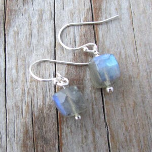 Labradorite Cube Earrings: Sterling Silver Dangle Earrings