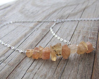 Raw Topaz Necklace, raw gemstone, rough topaz nuggets, imperial topaz