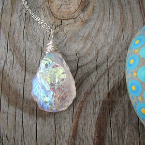 Mystic Quartz Pendant, big rainbow stone necklace, wire wrapped