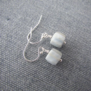 Blue Lace Agate Earrings, faceted gemstone cubes, dangle earrings, periwinkle blue image 1